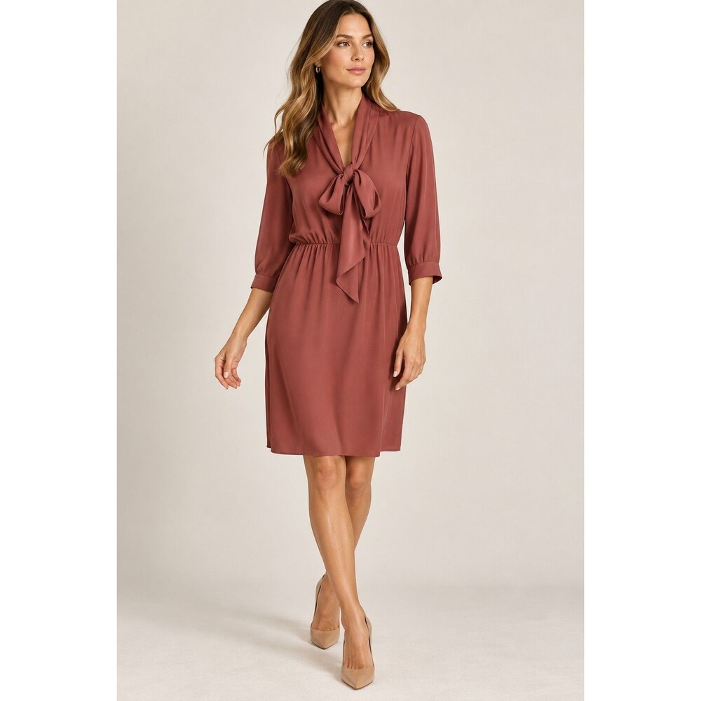 Burberry London 100% Silk Tie Neck Dress Women’s US 8 Rust Mauve Luxury Designer